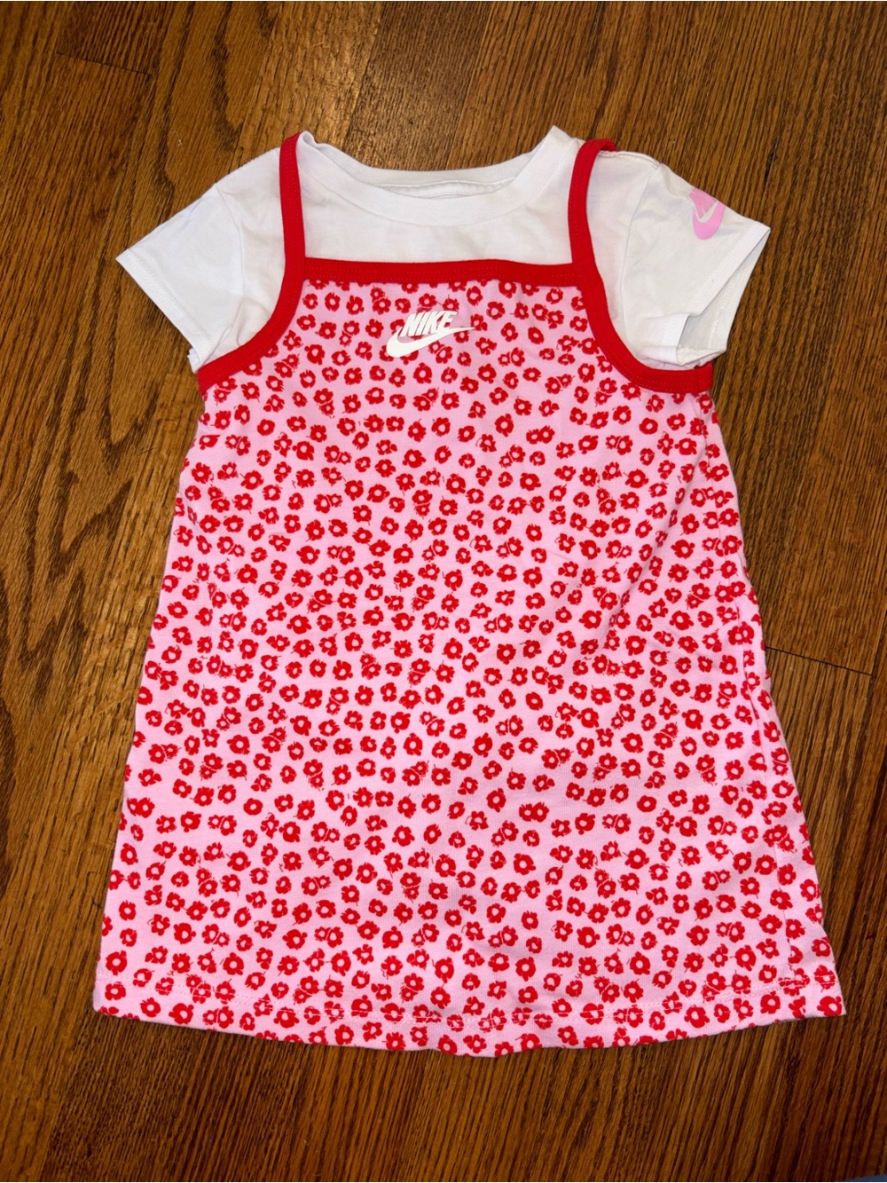 Nike Girls' Red Floral Tank Dress with White Tee Layer 3T